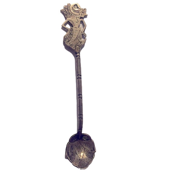 VTG 800 Silver Indonesian Yogya Salt Spoon with Wayang Figure Handle 3” - Picture 1 of 4
